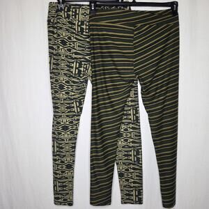 LOT of 2 LuLaRoe Green Olive Stripe Neutral Leggings Tall Curvy TC Sz 12-18